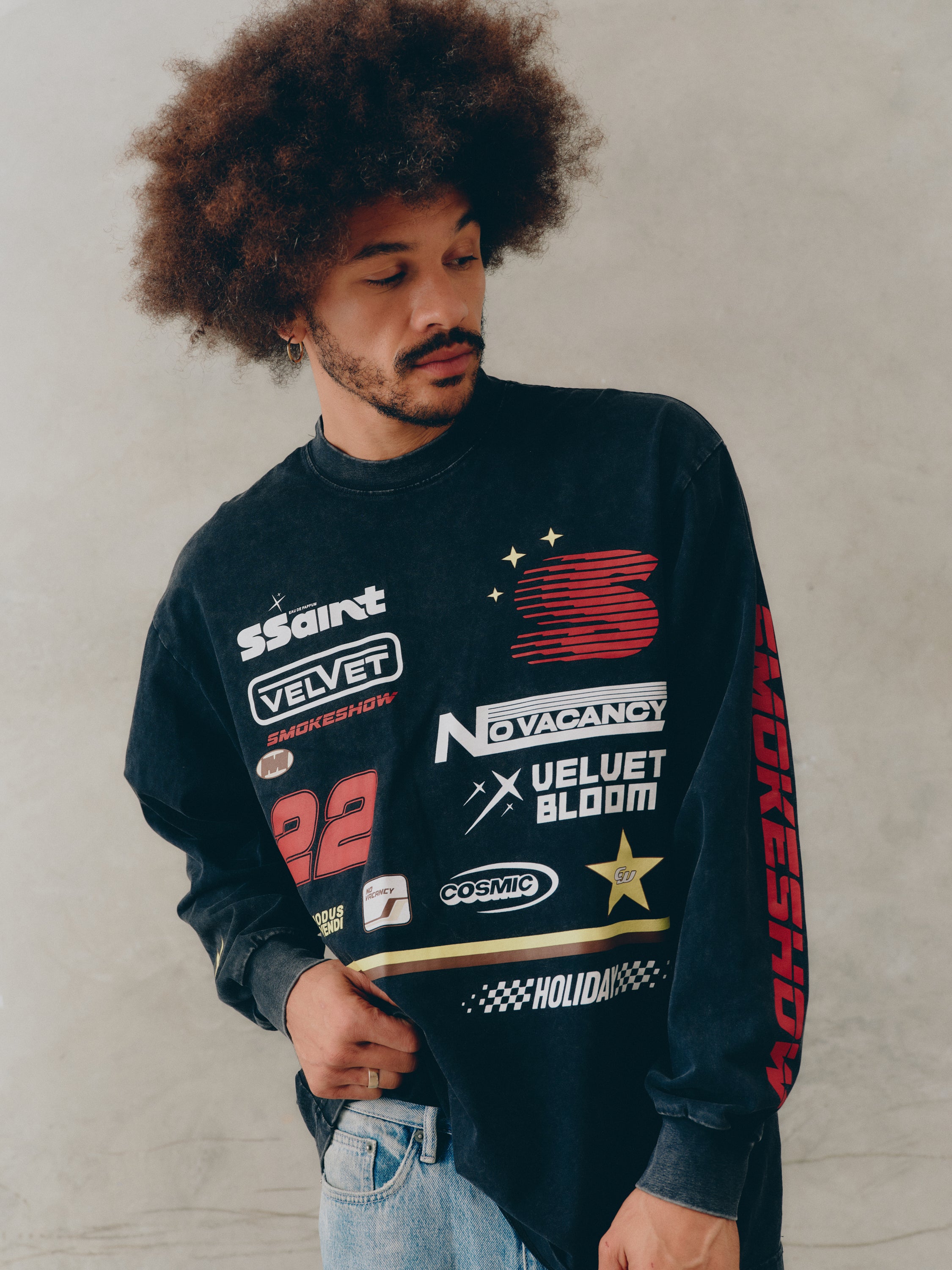 SIGNATURE MOTO TEE - BLACK ACID WASH