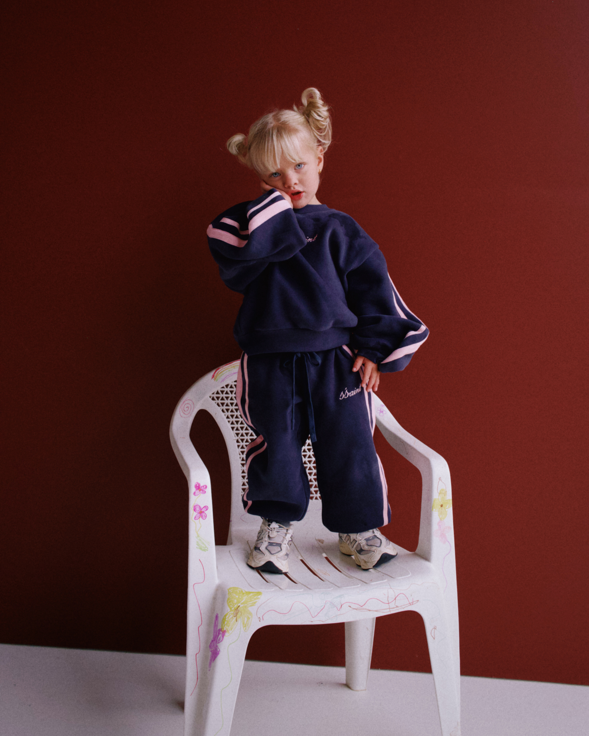 KIDS FLEECE TRACKPANT - NAVY & PINK