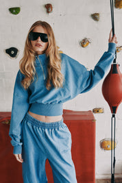 PRE ORDER: 1/4 ZIP CROP JUMPER - DENIM BLUE