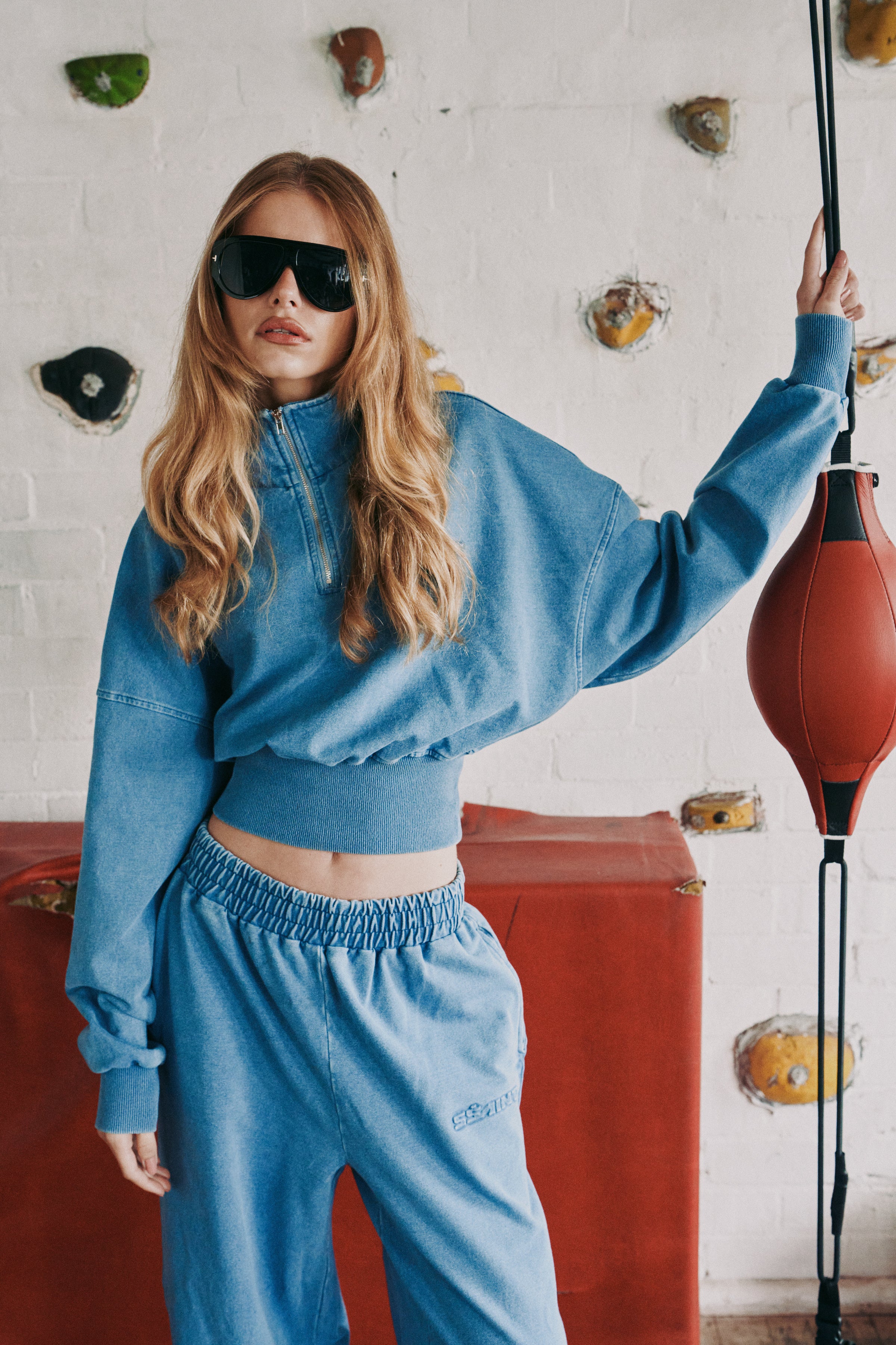PRE ORDER: 1/4 ZIP CROP JUMPER - DENIM BLUE