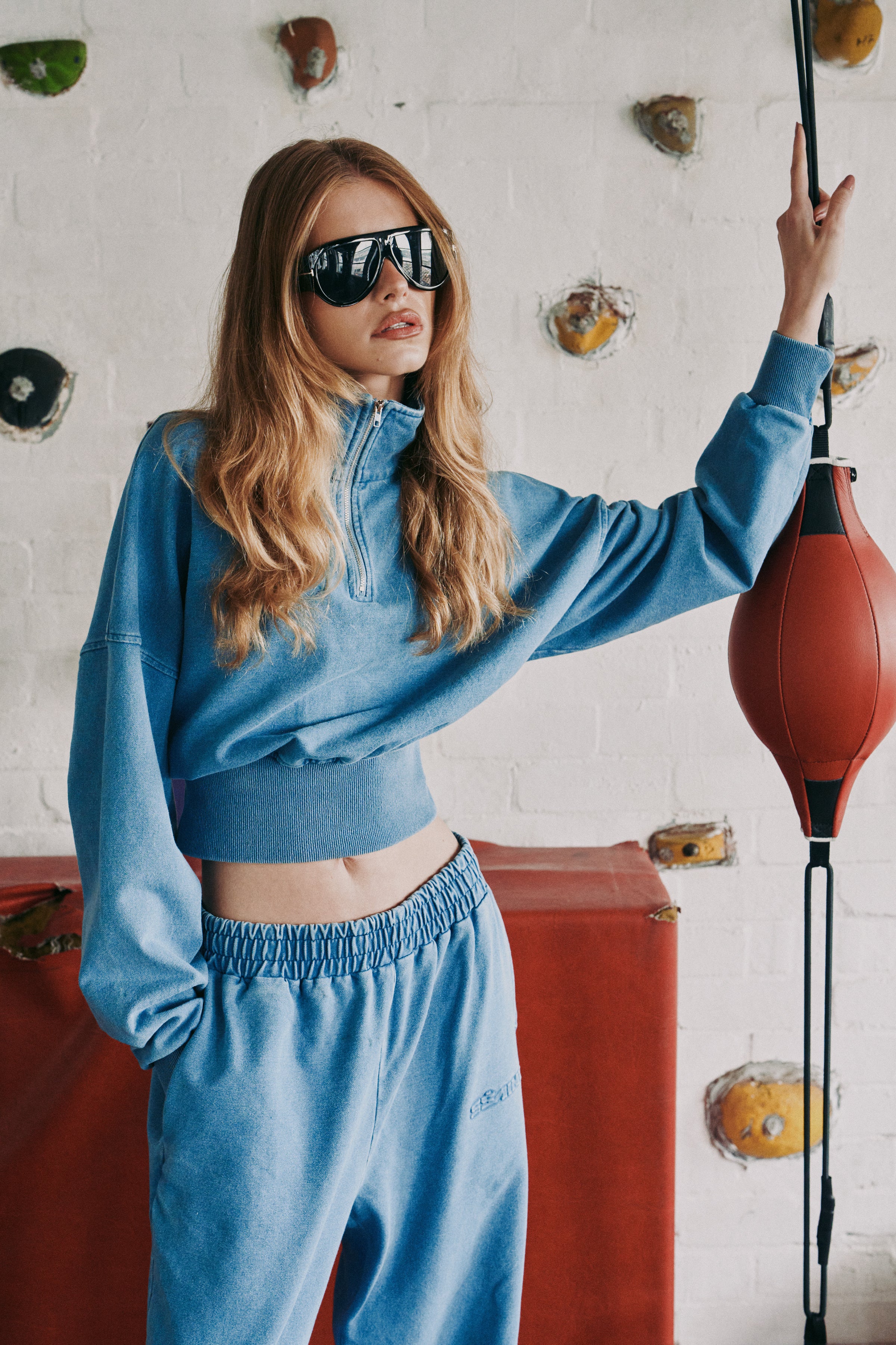 PRE ORDER: 1/4 ZIP CROP JUMPER - DENIM BLUE