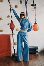 PRE ORDER: 1/4 ZIP CROP JUMPER - DENIM BLUE