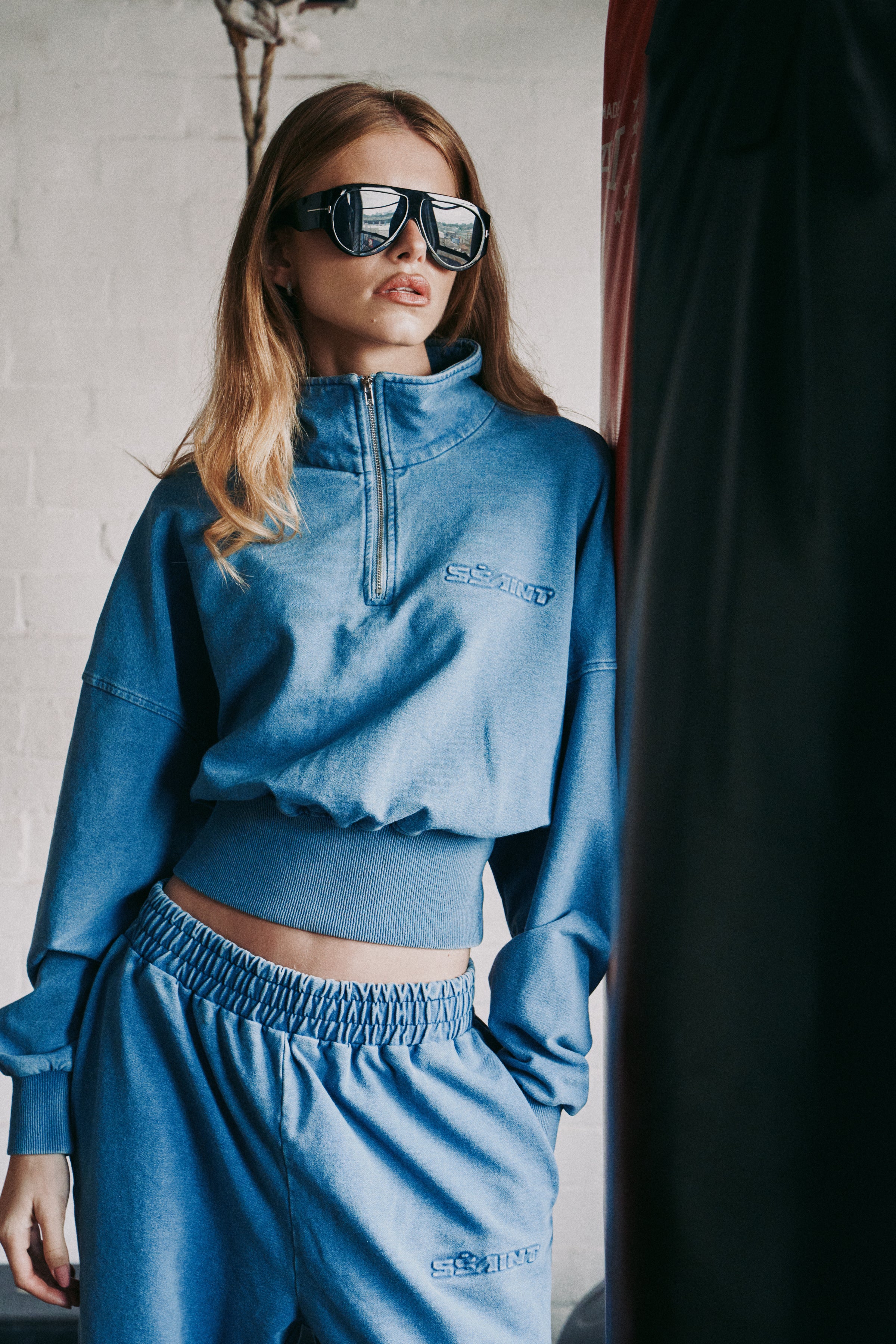 PRE ORDER: 1/4 ZIP CROP JUMPER - DENIM BLUE
