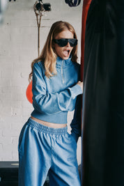 PRE ORDER: 1/4 ZIP CROP JUMPER - DENIM BLUE
