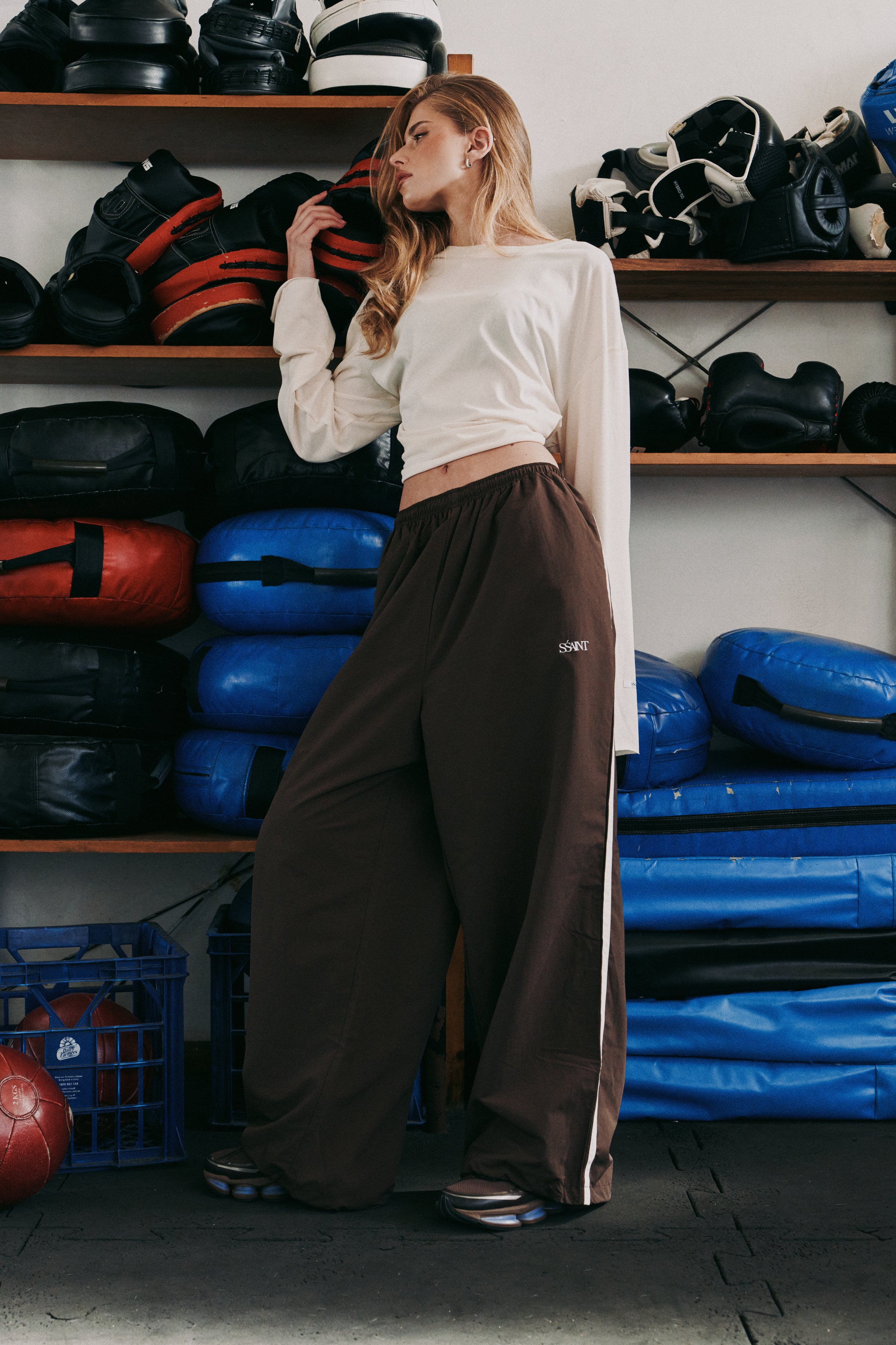 FIGHT NIGHT WINDBREAKER PANT - BROWN & CREAM