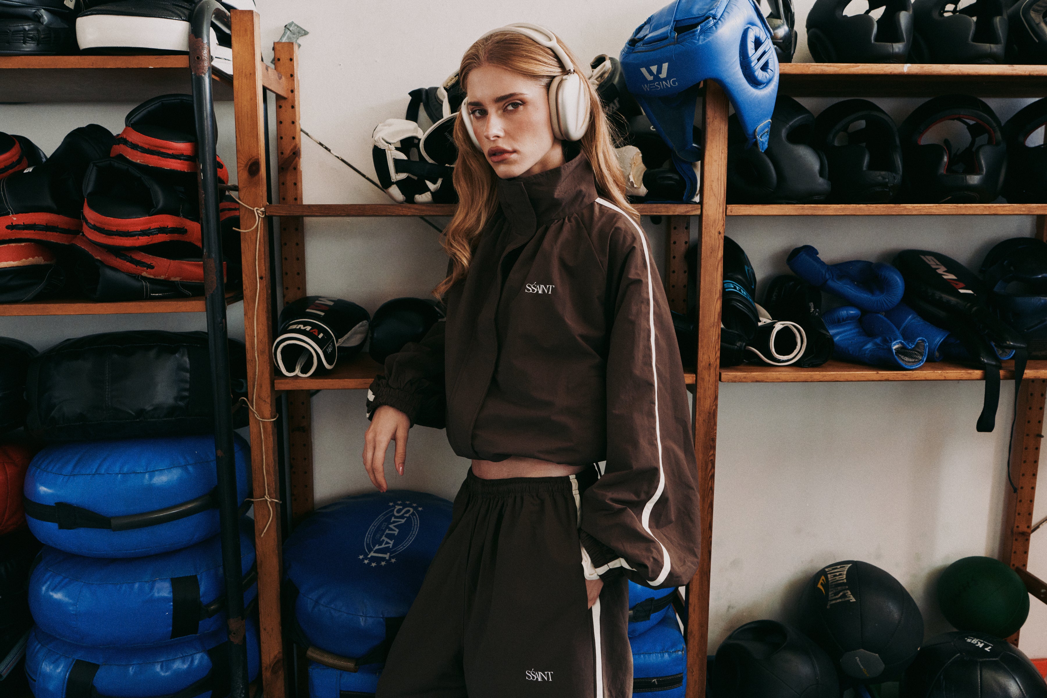 FIGHT NIGHT ZIP WINDBREAKER - BROWN & CREAM – SŚAINT AU