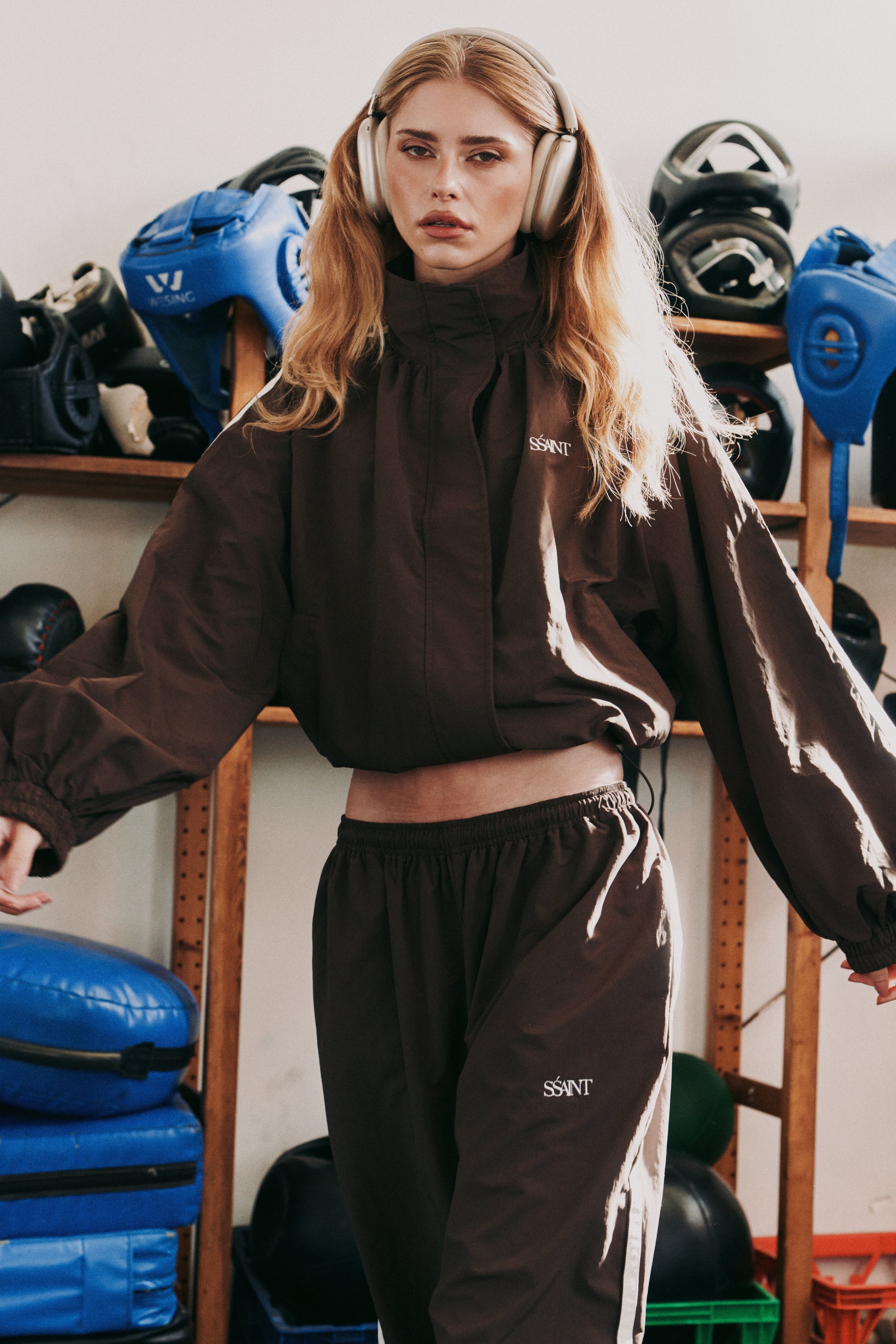 FIGHT NIGHT ZIP WINDBREAKER - BROWN & CREAM – SŚAINT AU
