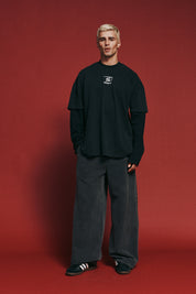 ROUND ONE LAYERED TEE  - VINTAGE WASHED BLACK