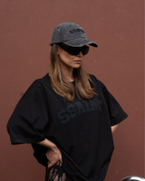 SŚAINT LOGO CAP - BLACK ACID WASH