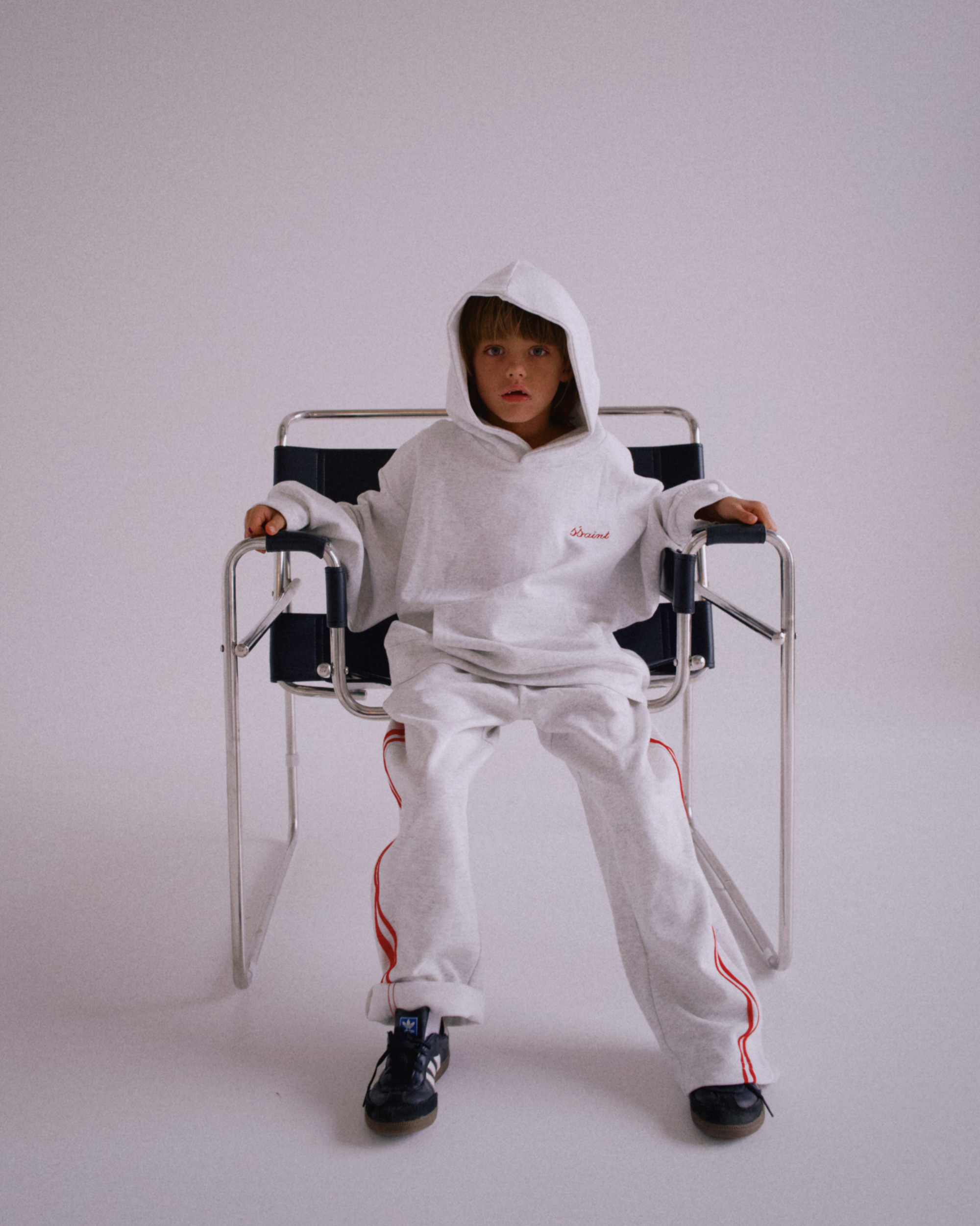 KIDS BARREL PANTS - GREY & RED