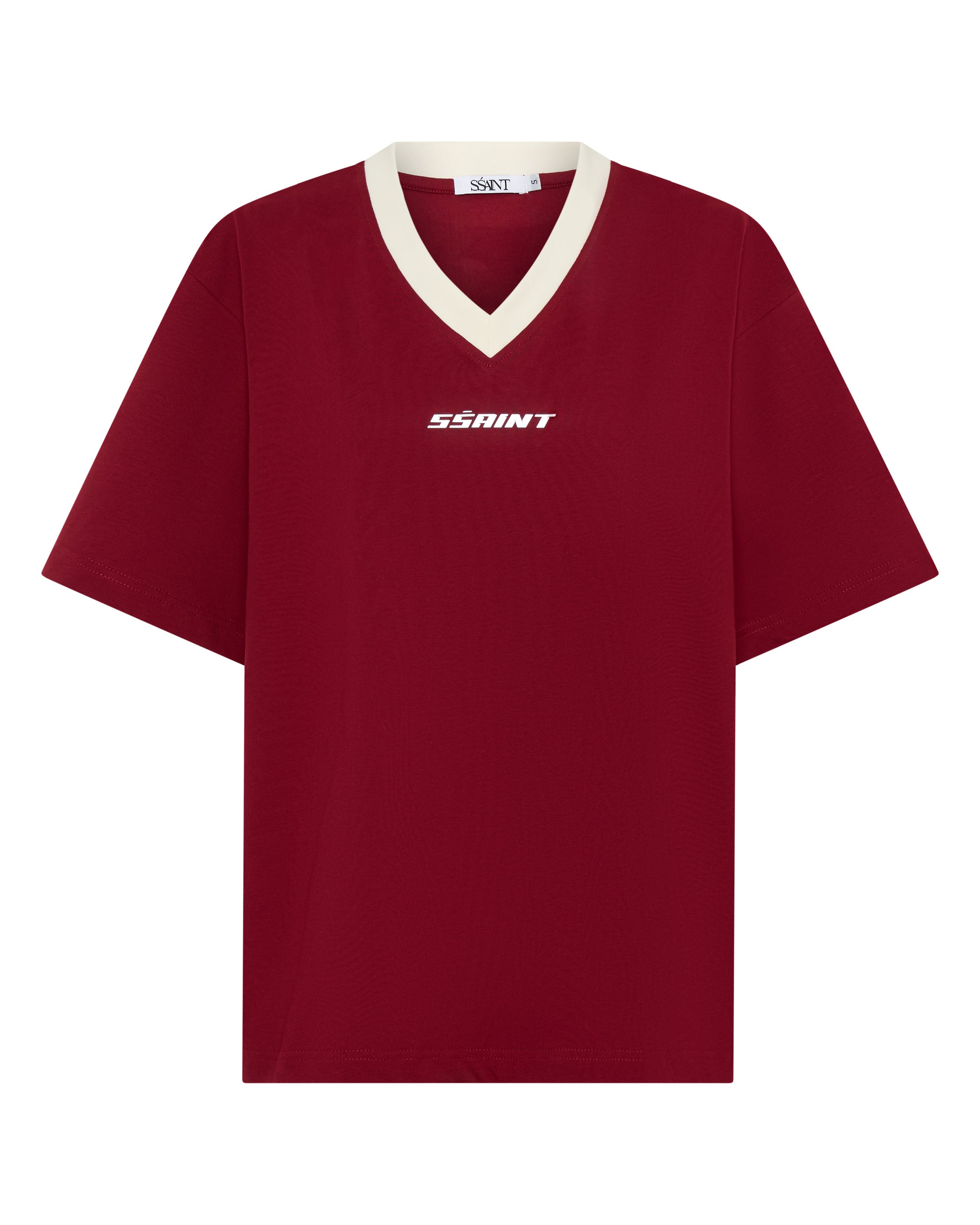 REFLECTIVE V NECK TEE - CHERRY