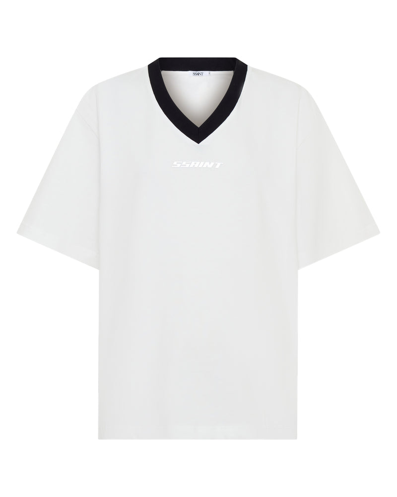 REFLECTIVE V NECK TEE - WHITE