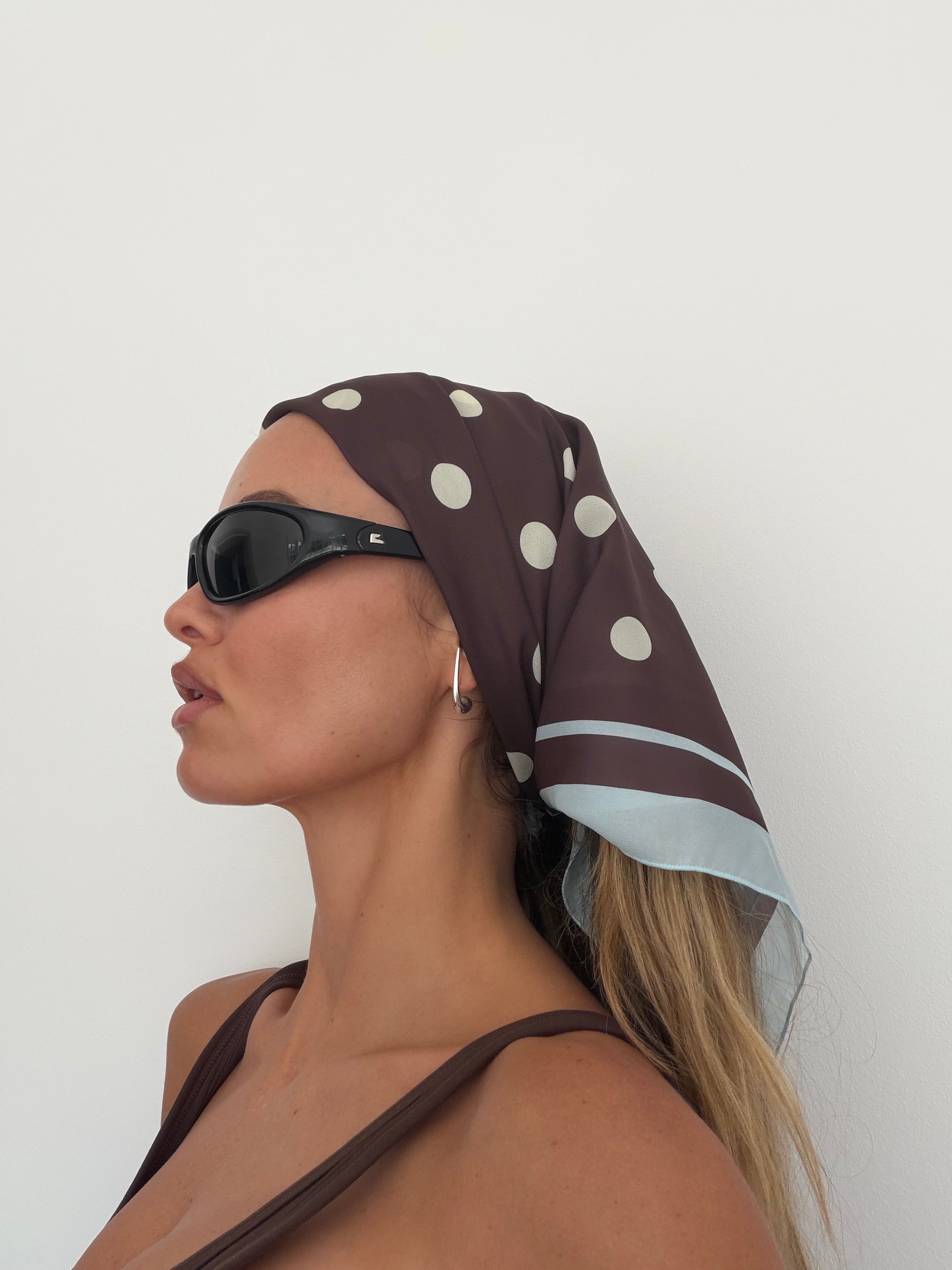 POLKA DOT HEAD SCARF - BROWN & BLUE
