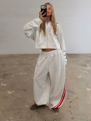 SŚAINT CROPPED HOODIE - GREY & RED