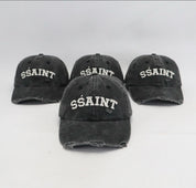 SŚAINT LOGO CAP - BLACK & CREAM ACID WASH