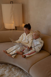 KIDS BARREL PANTS - GREY & RED