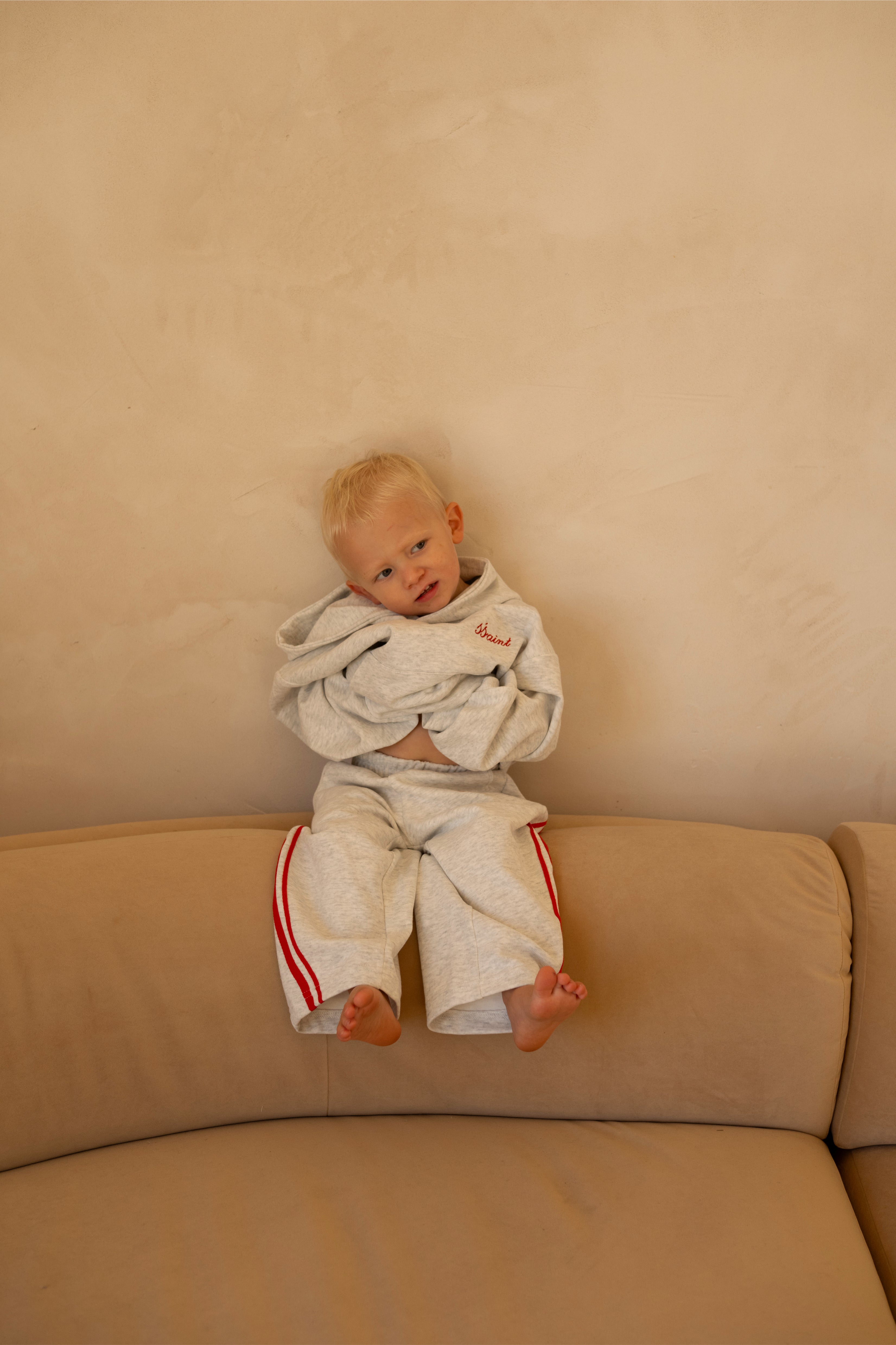 KIDS BARREL PANTS - GREY & RED