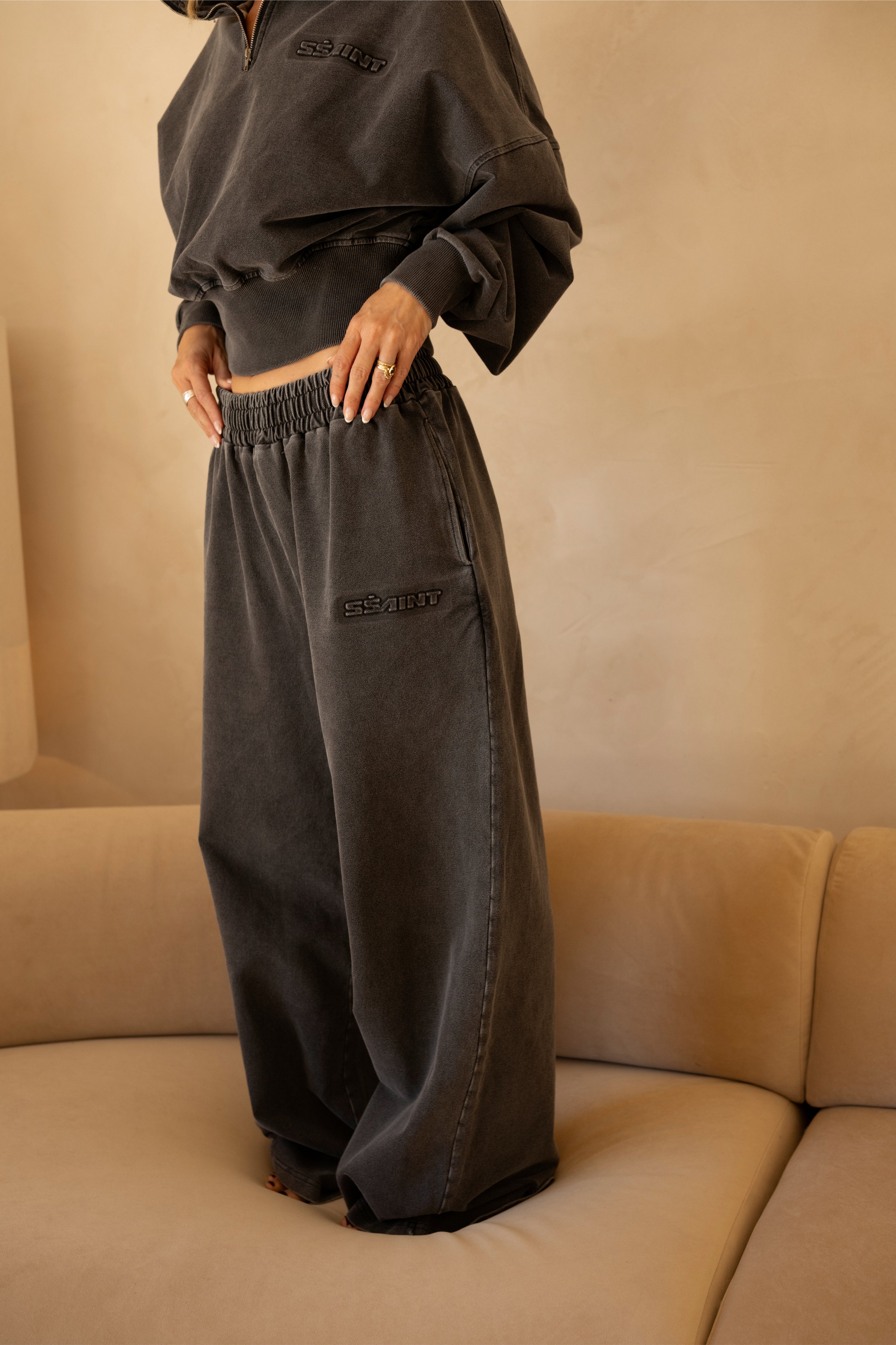 SŚAINT ACID WASH CROP JACKET - CHARCOAL