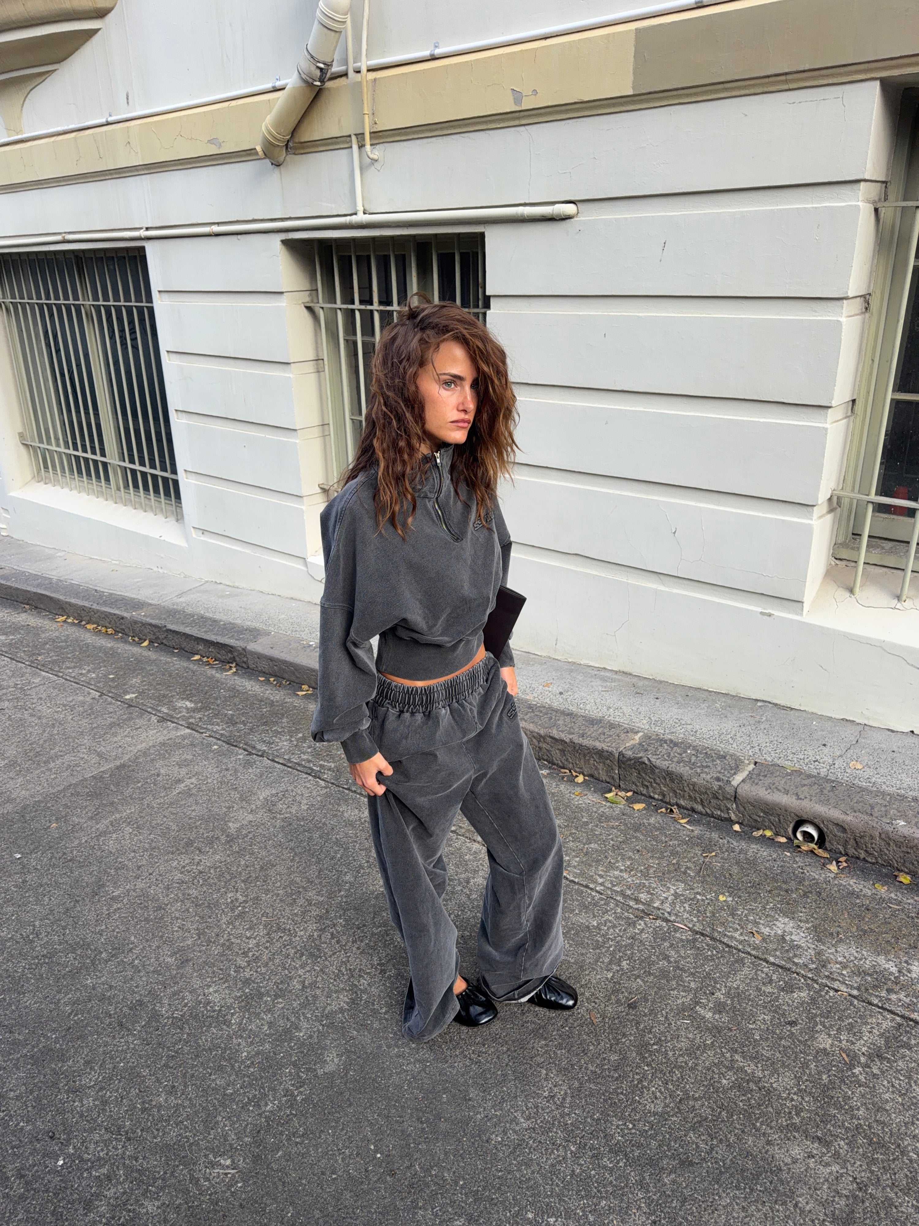 SŚAINT ACID WASH CROP JACKET - CHARCOAL