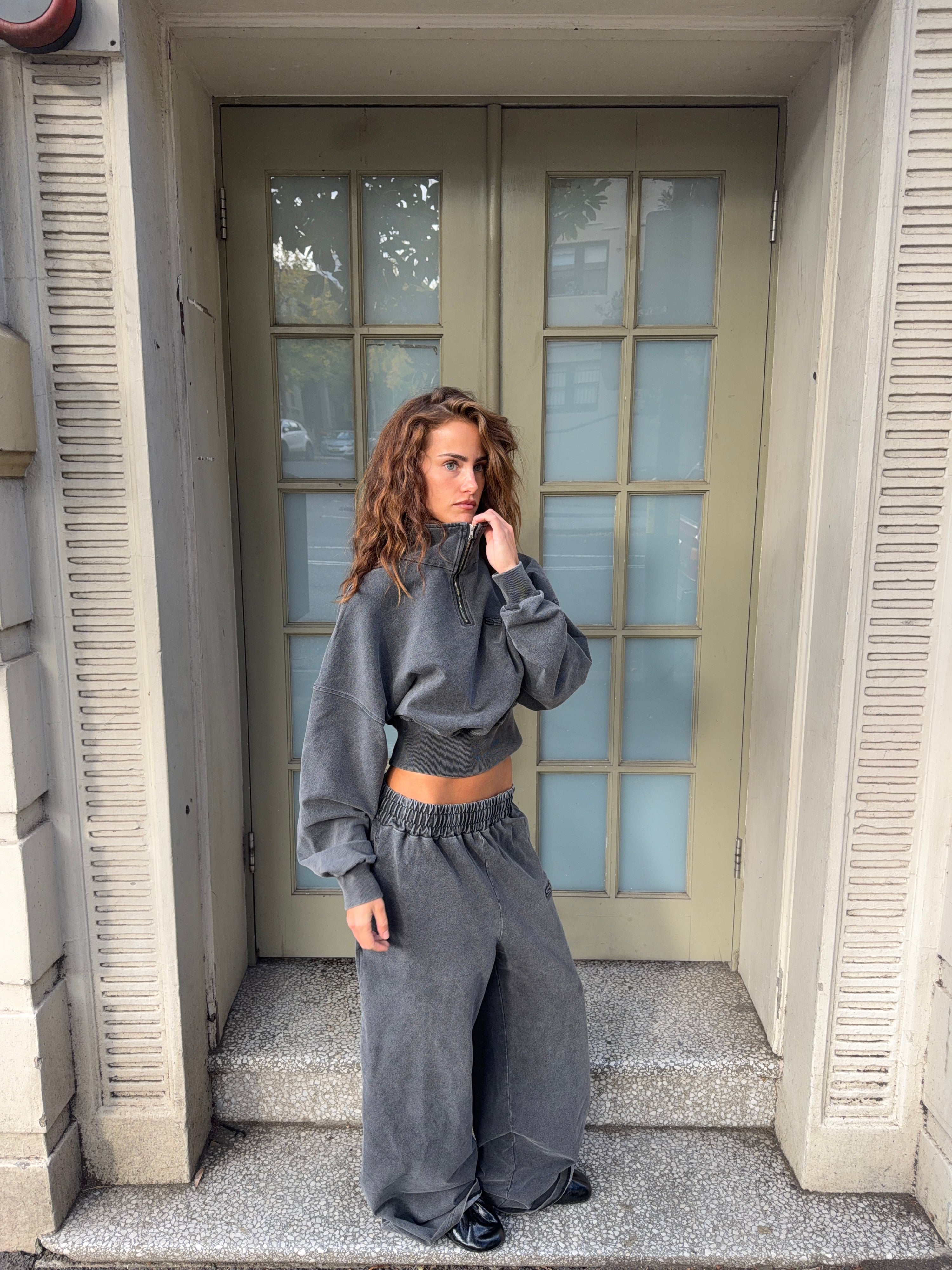 SŚAINT ACID WASH CROP JACKET - CHARCOAL