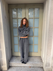 SŚAINT ACID WASH 1/4 ZIP CROP JUMPER - CHARCOAL