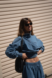 1/4 ZIP CROP JUMPER - DENIM BLUE