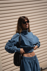 1/4 ZIP CROP JUMPER - DENIM BLUE